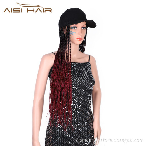Aisi Hair Heat Resistant Synthetic Baseball Hat With Crochet Twist Braiding Hair Extension For Black Women Synthetic Hair Wigs